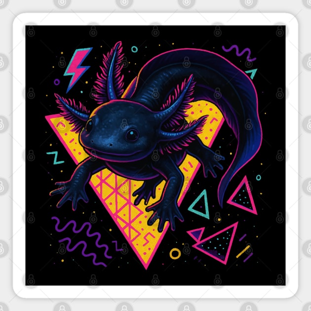 Retro Neon Black Axolotl Magnet by Reptiq's Store